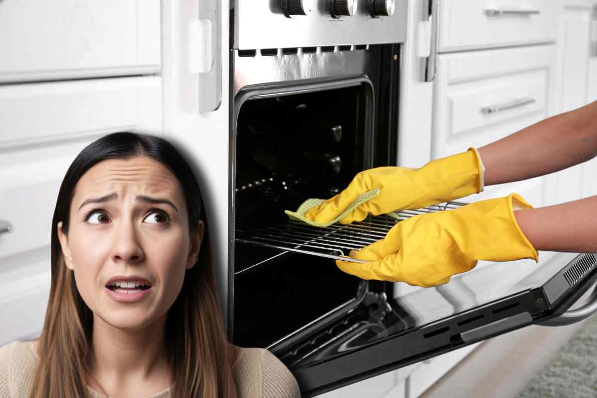 donna che pulisce il forno