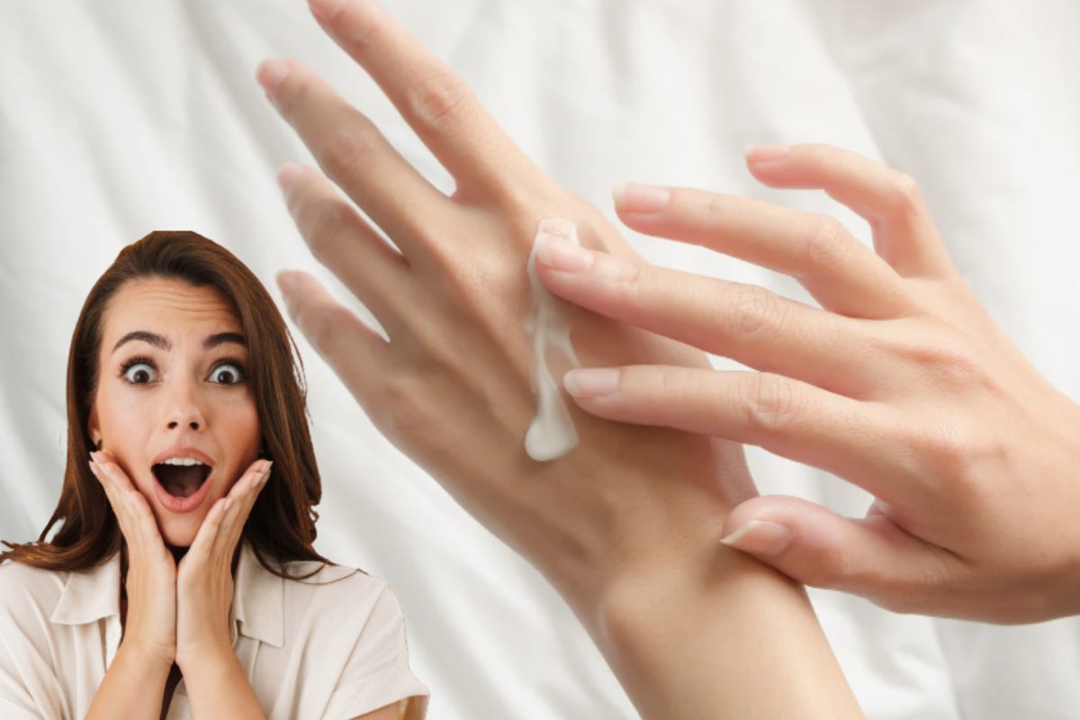 donna spaventata dalle mani che si screpolano